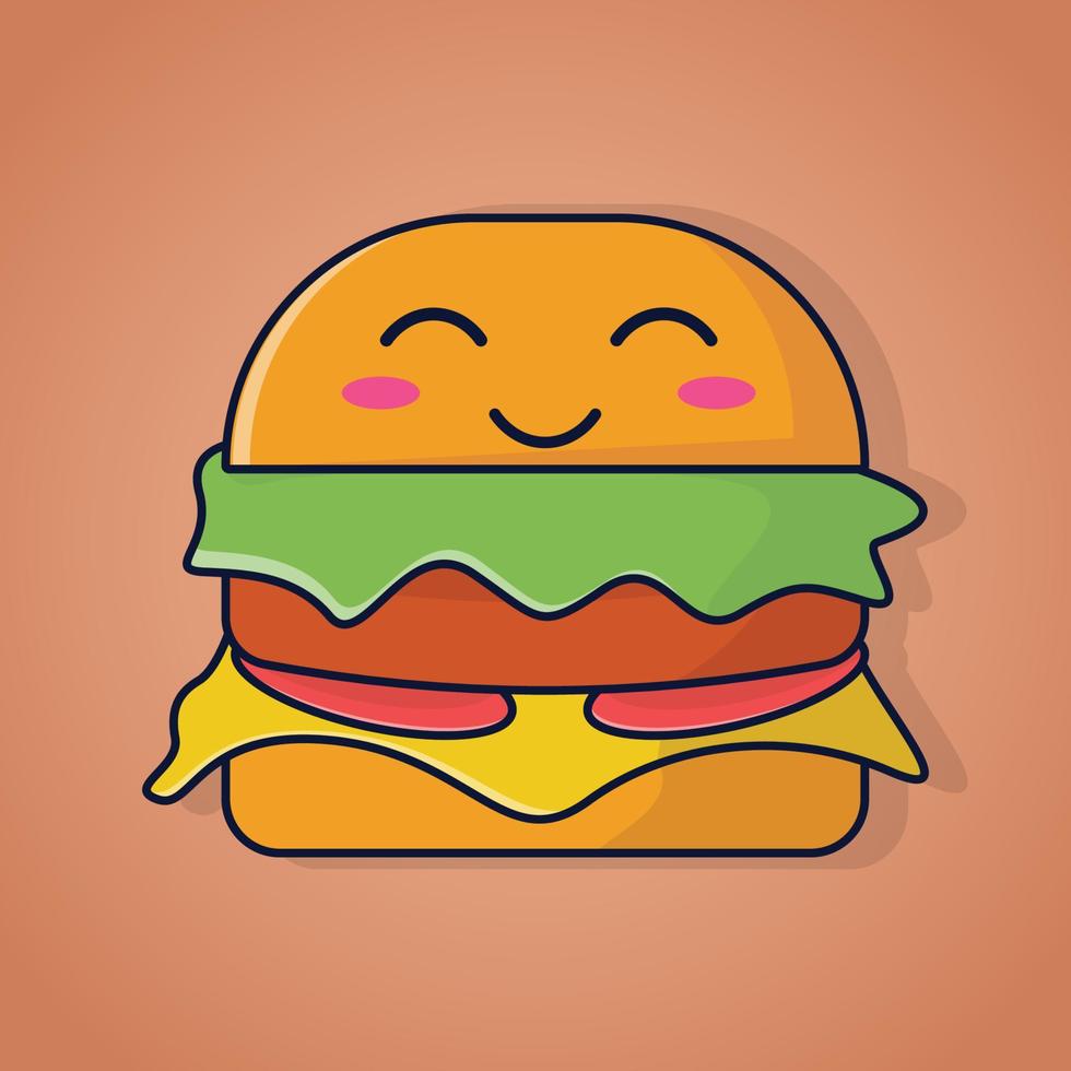 cute burger cartoon character design vector