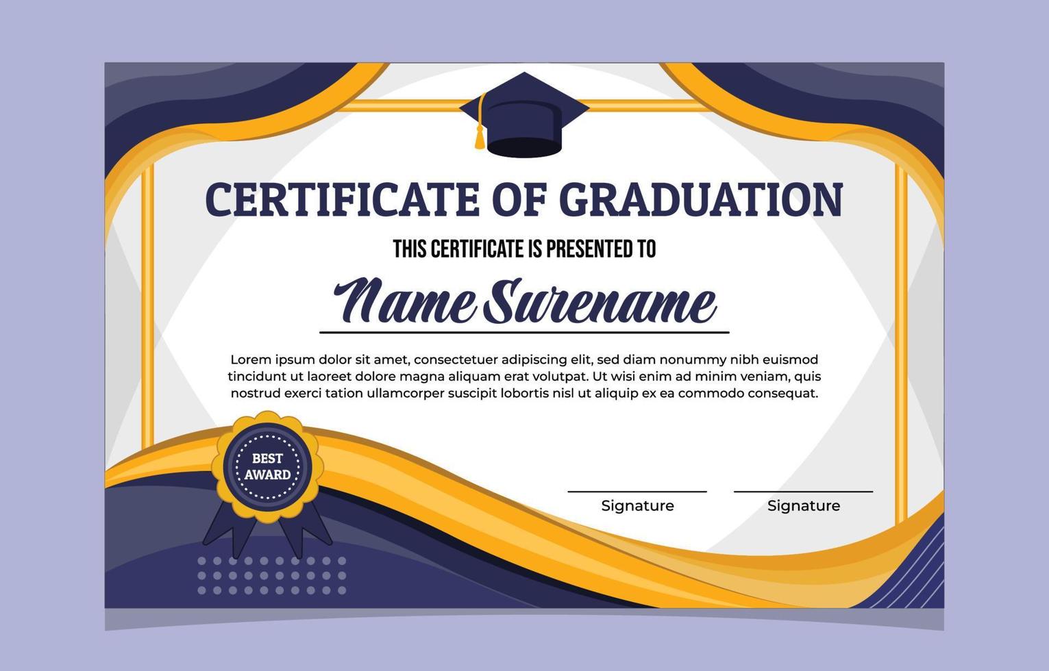 Blue and Gold Themed Graduation Certificate With Stamp vector