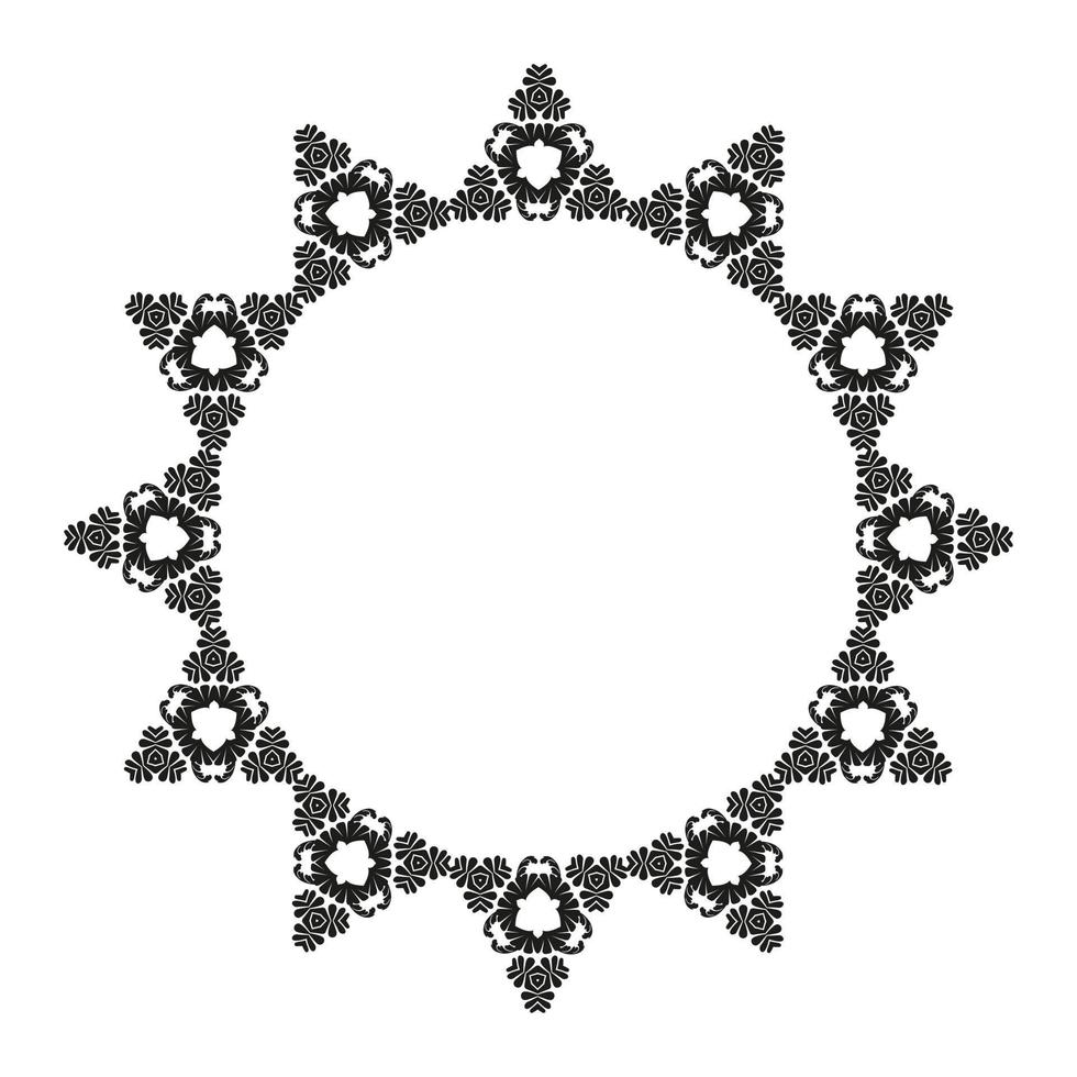 Round ornament element. Vintage flower wreath. Digital graphics in oriental style. Black and white. Decorative frame. vector