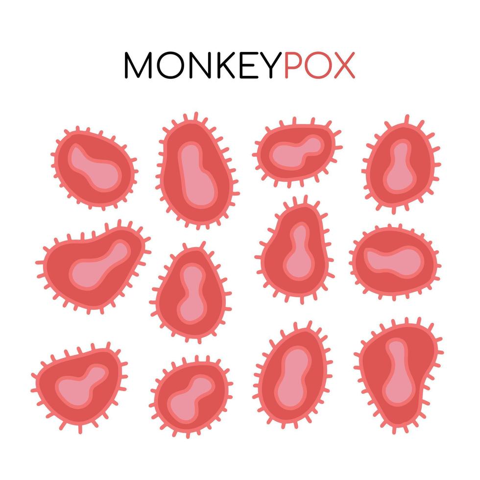 Set of icons of monkeypox virus cells. Flat hand drawn vector illustration.