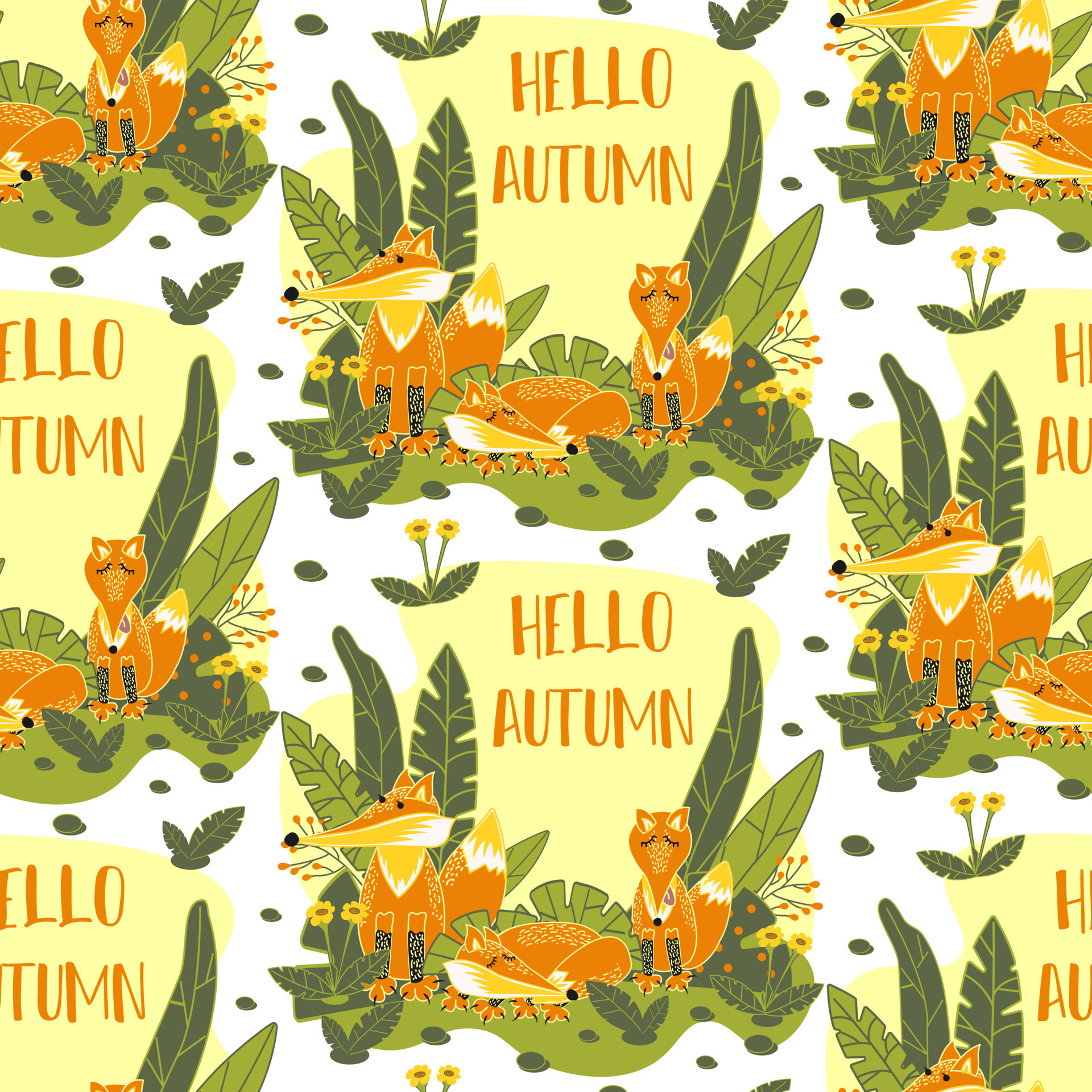 Family of forest wild animals resting on forest green glade seamless  pattern. Red foxes in nature. Hello, Autumn. For textiles, baby wallpaper  or gift wrapping paper. 8377106 Vector Art at Vecteezy