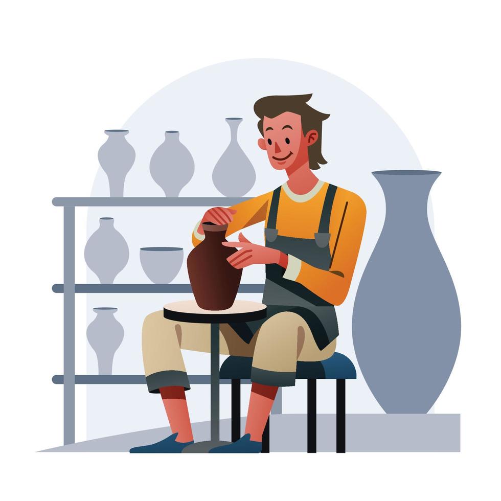 A Potter Is Making A Jug vector