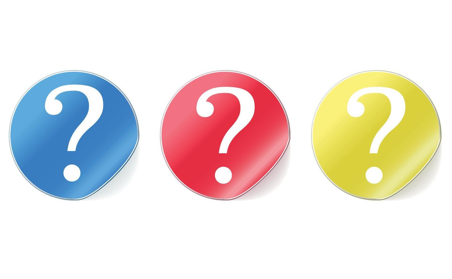 Question mark concept. FAQ, Frequently Asked Question. A set of three blue, red and yellow balloons with a question mark. White background. Vector illustration