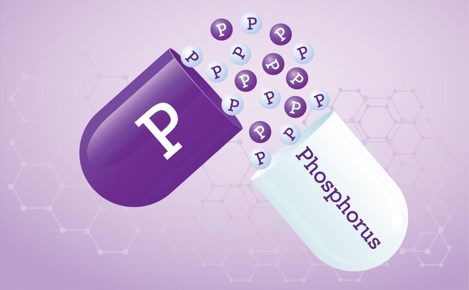 Mineral vitamin and phosphorus health supplement. Capsule with P element icon, healthy food symbol. Medical macro minerals, macroelements. poster. Vector illustration