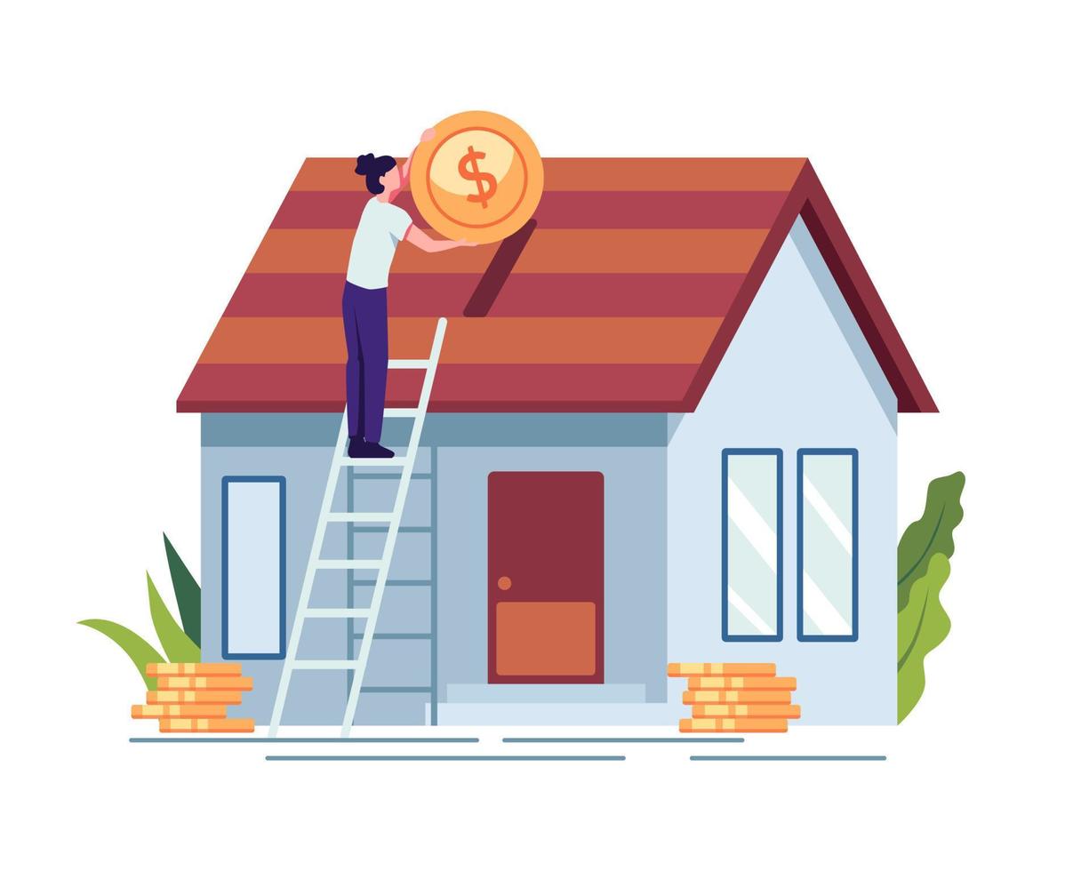 People investing money in property. People buying property with mortgage, Mortgage loan and ownership concept. Vector illustration in a flat style