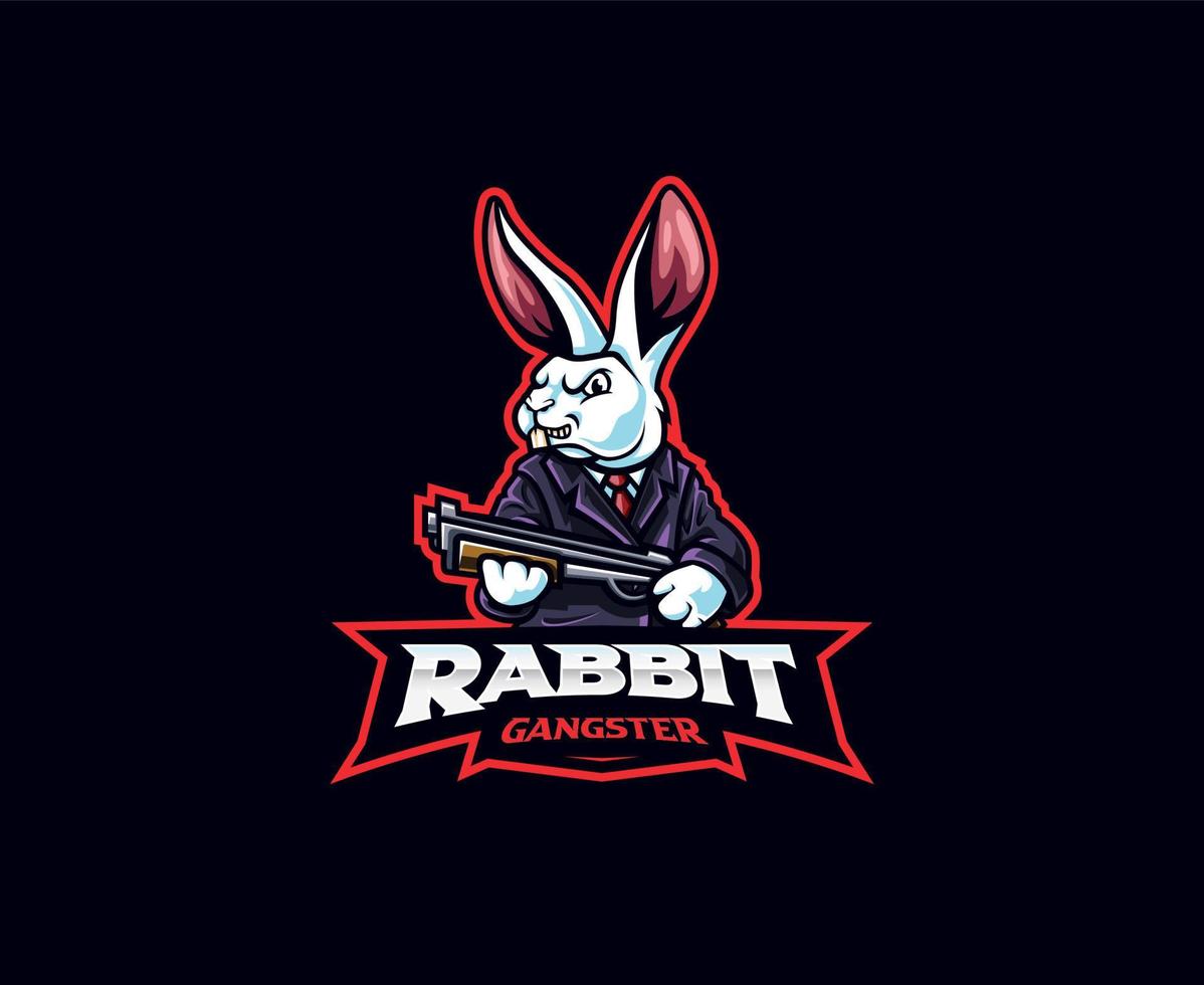 Rabbit mascot logo design. Rabbit gangster with gun vector illustration. Logo illustration for mascot or symbol and identity, emblem sports or e-sports gaming team