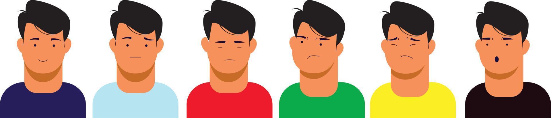 Handsome bearded man with different facial expressions set vector illustration isolated