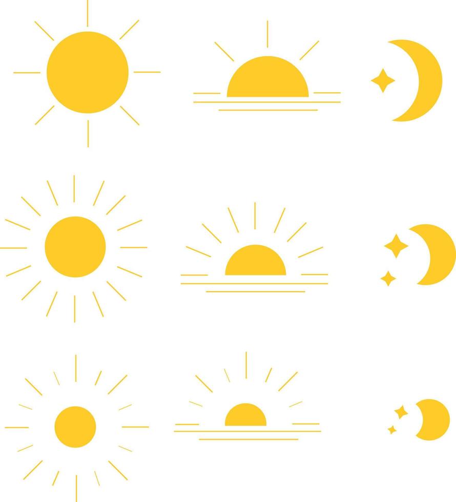 Sun and Moon morning noon night time, sunrise and day and night vector icon illustration material