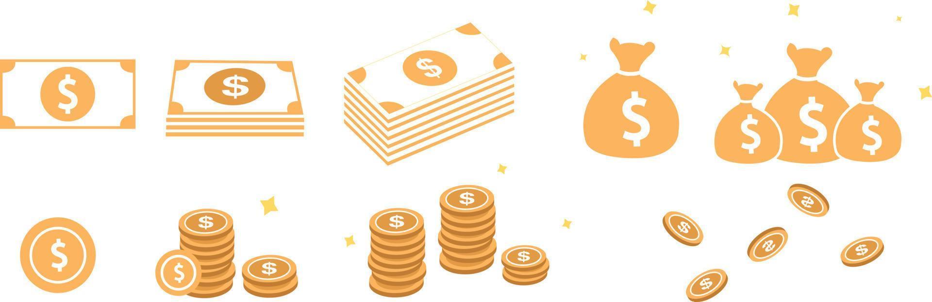 Money, bill, money, American dollar vector icon illustration gold