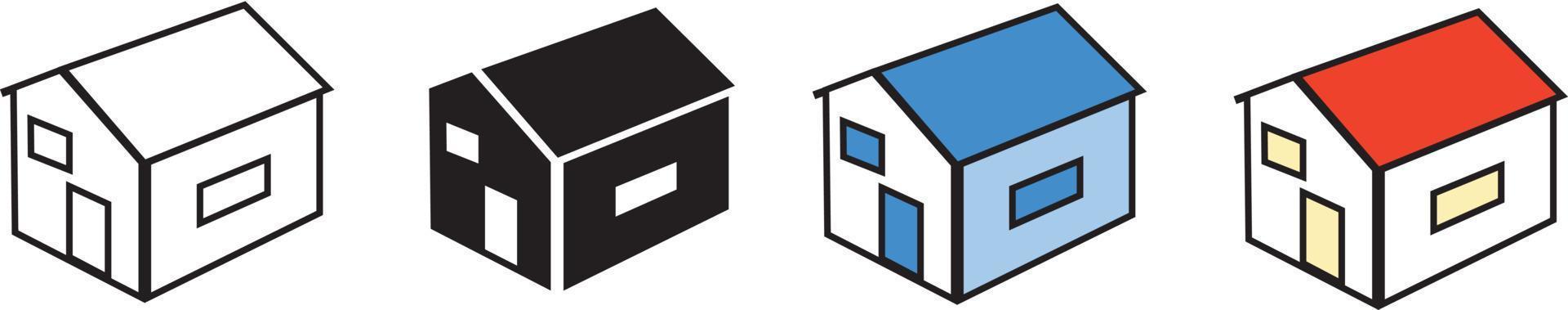 Home Home three-dimensional 3D vector icon set Black and white color