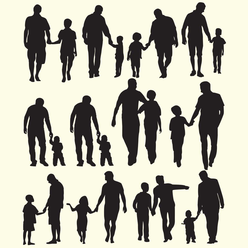 Father and son vector vintage silhouette file