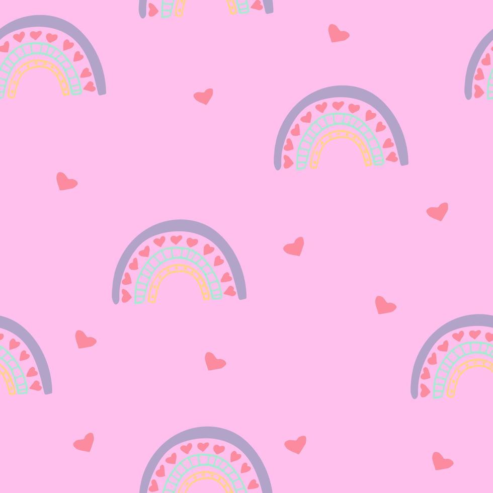 rainbow, heart seamless pattern hand drawn. . wallpaper, wrapping paper, textile, background fairy tale nursery pastel cute vector