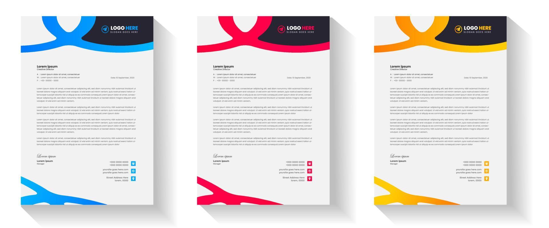 corporate modern business letterhead design template with yellow, blue and red color. creative modern letterhead design template for your project. letter head, letterhead, business letterhead design. vector