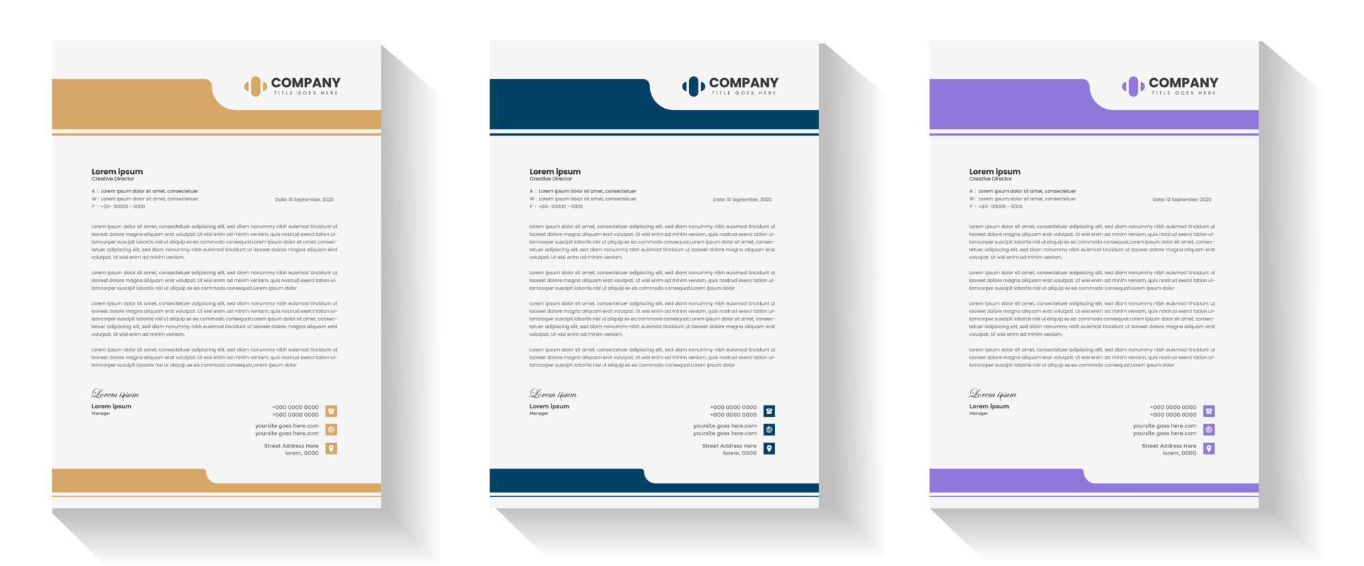 corporate modern business letterhead design template with yellow, blue and purple color. modern letterhead design template for your project. letter head, letterhead, business letterhead design. vector