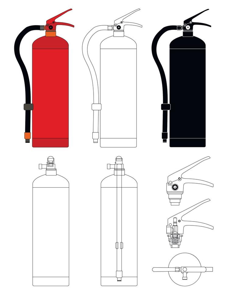 Vector drawing of a fire extinguisher for fire safety instructions.