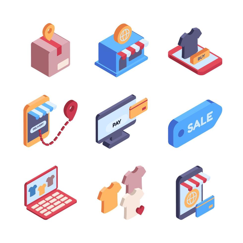 Online Shopping Isometric Icons Set vector