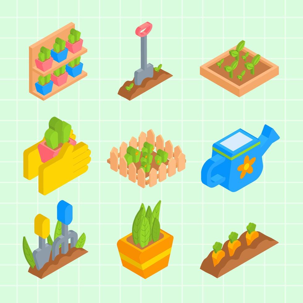 Gardening Isometric Icon Set vector