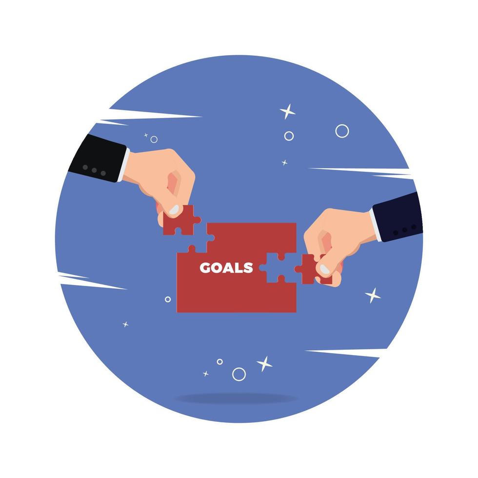 Hand holding pieces of of puzzle, team work concept vector