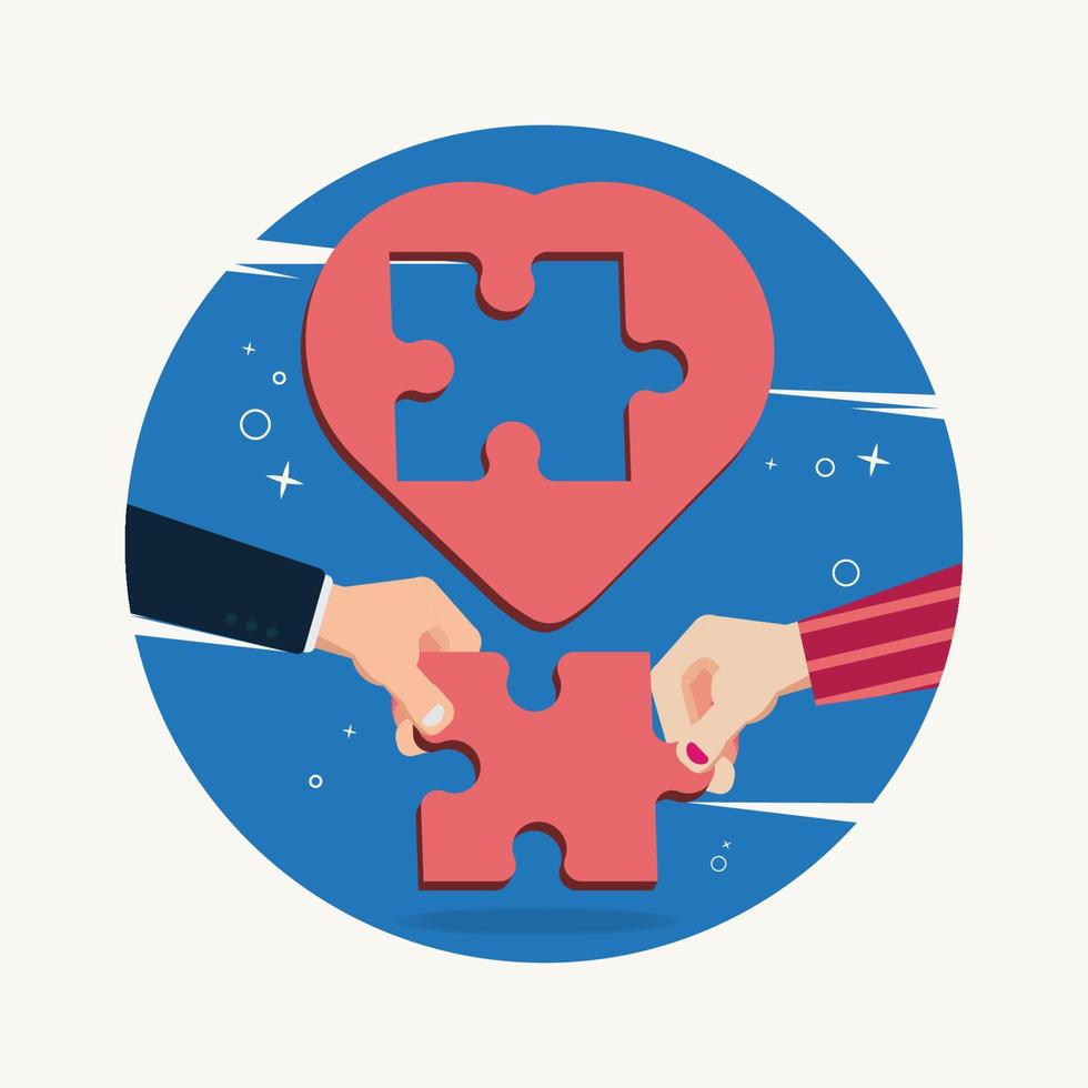 Two hands holding pieces puzzle of heart shape design vector illustration