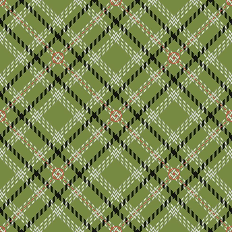 Green tartan fabric texture with circle and diagonal dotted line, suitable for blanket, skirt, shirt, tablecloth and other fabric textile design vector