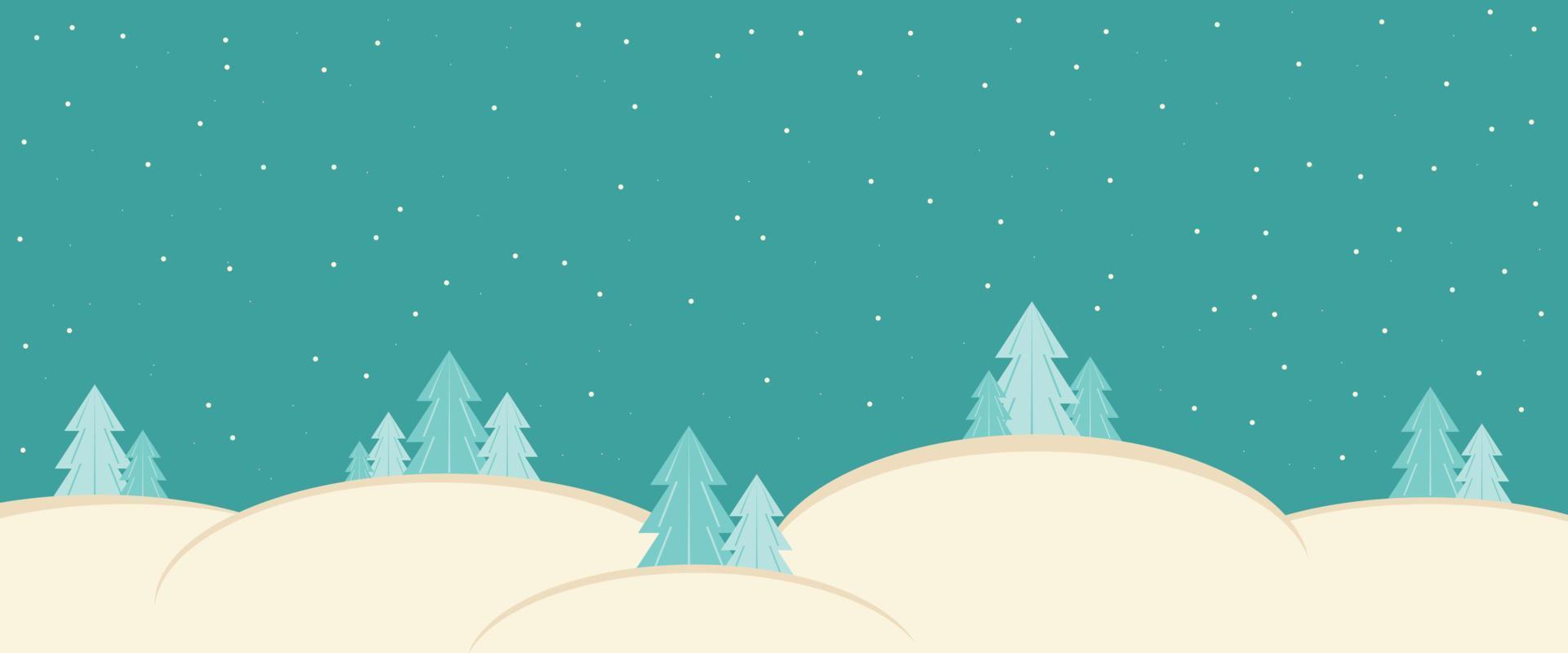 Winter background with snowdrifts and Christmas trees on a blue sky with snow. vector