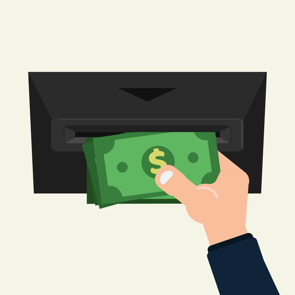 Hand holding money out from an ATM vector illustration