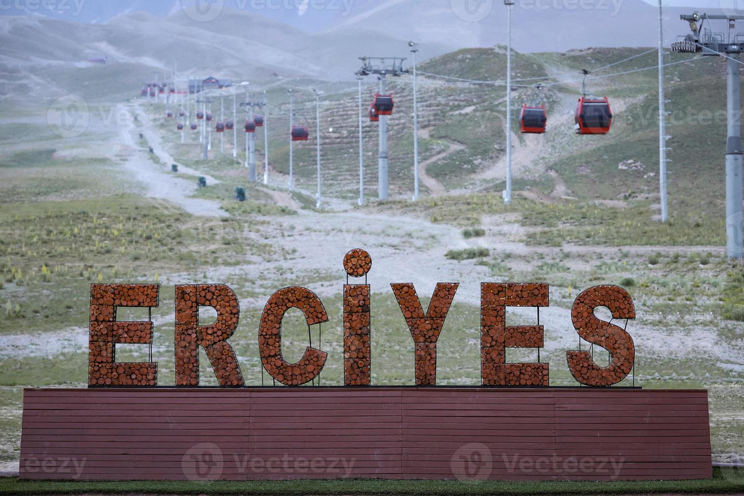 Chairlift goes up the mount Erciyes, Kayseri, Turkey photo