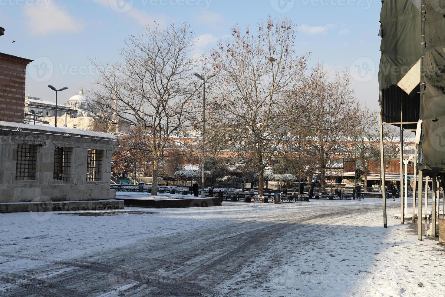 Snowy Eminonu Streets in Istanbul, Turkey photo