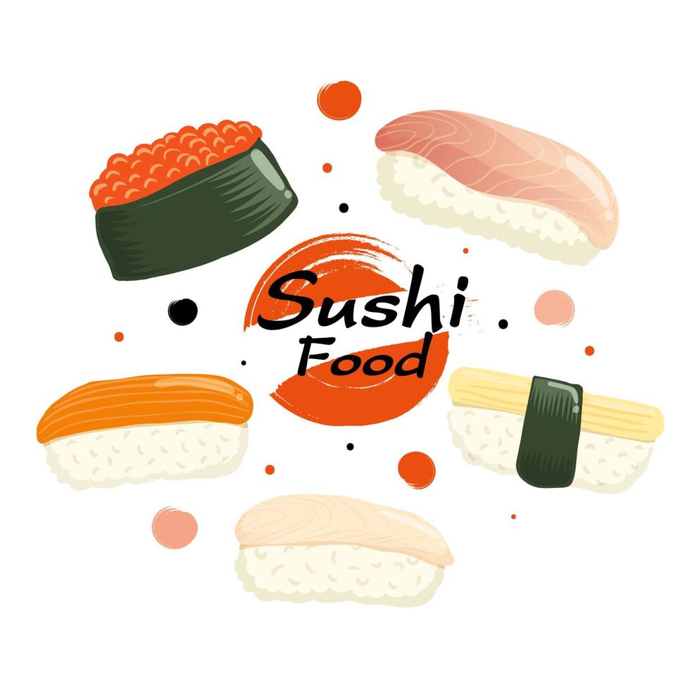 Sushi seamless pattern isolated on white background. Vector illustration.