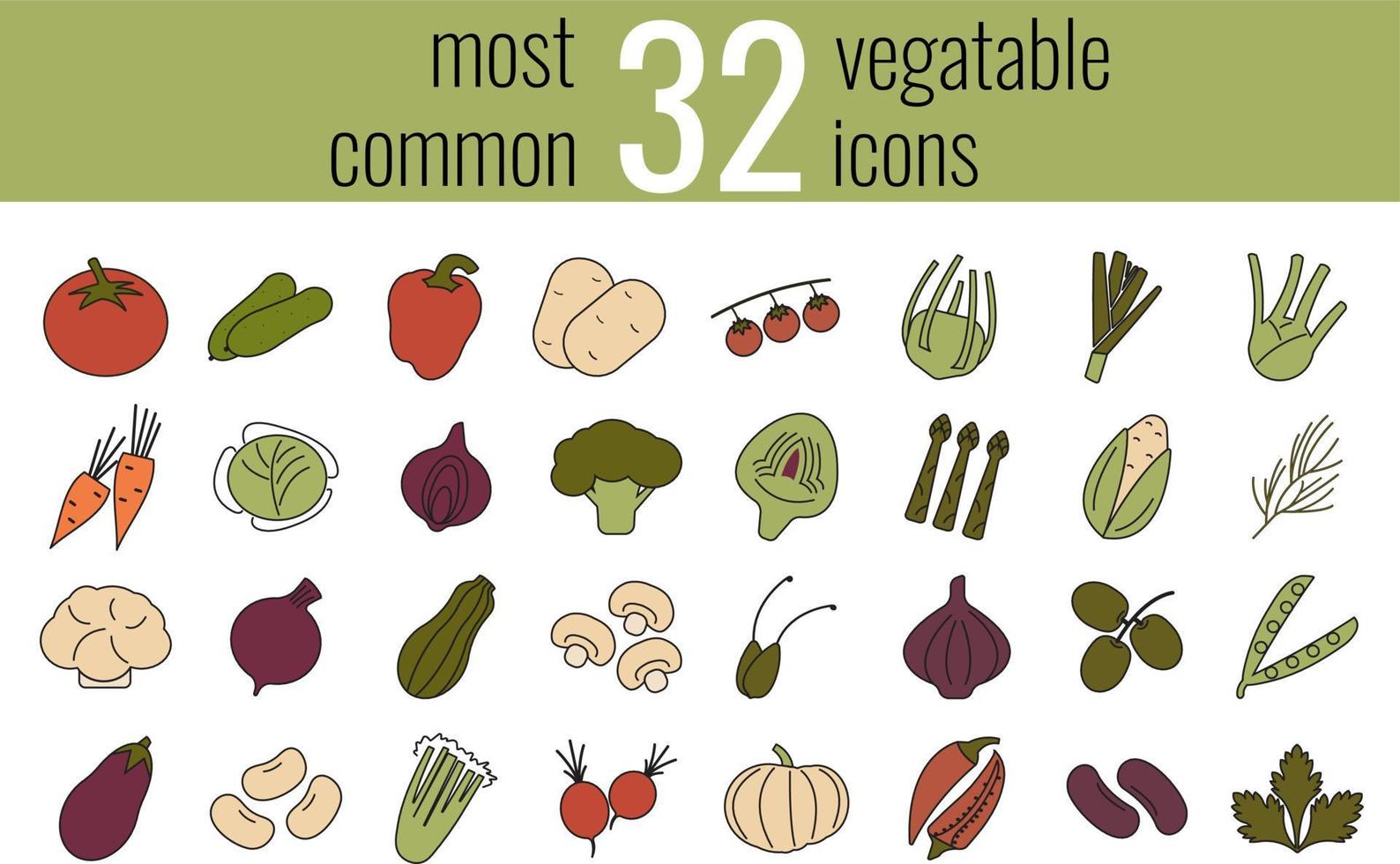 Most common vegetables thin line web icon set. Outline icons collection. Simple vector illustration.