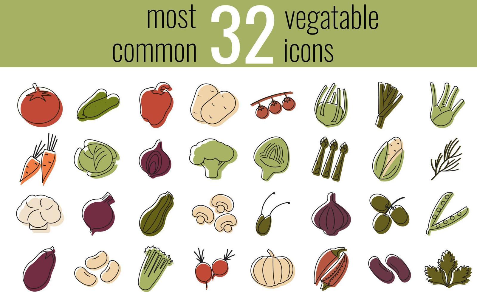 Most common vegetables thin line web icon set. Outline icons collection. Simple vector illustration.