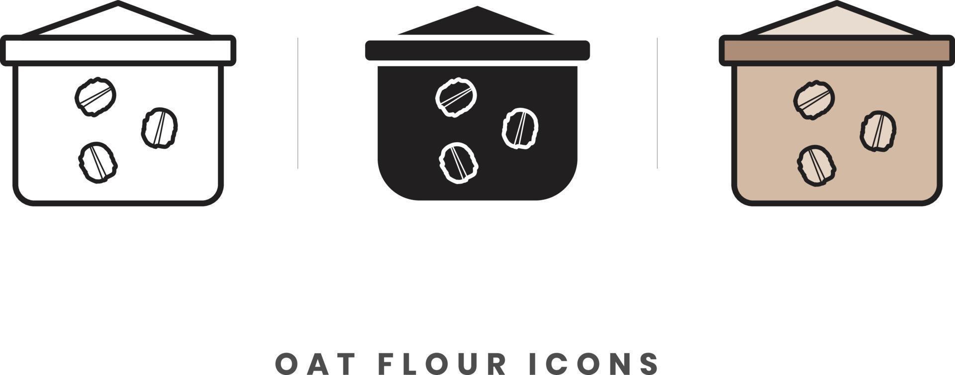 Oat flour icon. In lineart, outline, solid, colored styles. For wesite design, mobile app, software vector