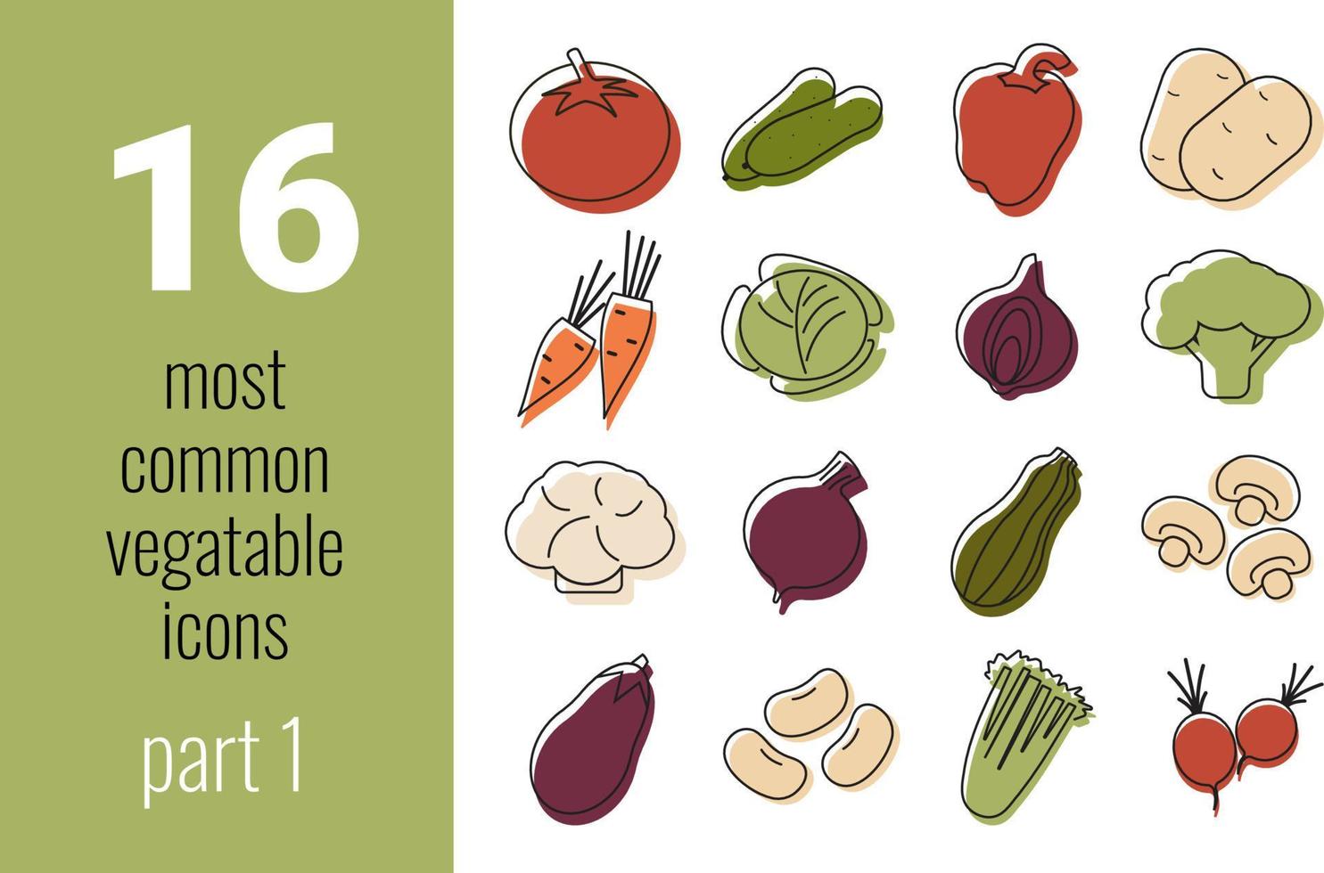 Most common vegetables thin line web icon set. Outline icons collection. Simple vector illustration.