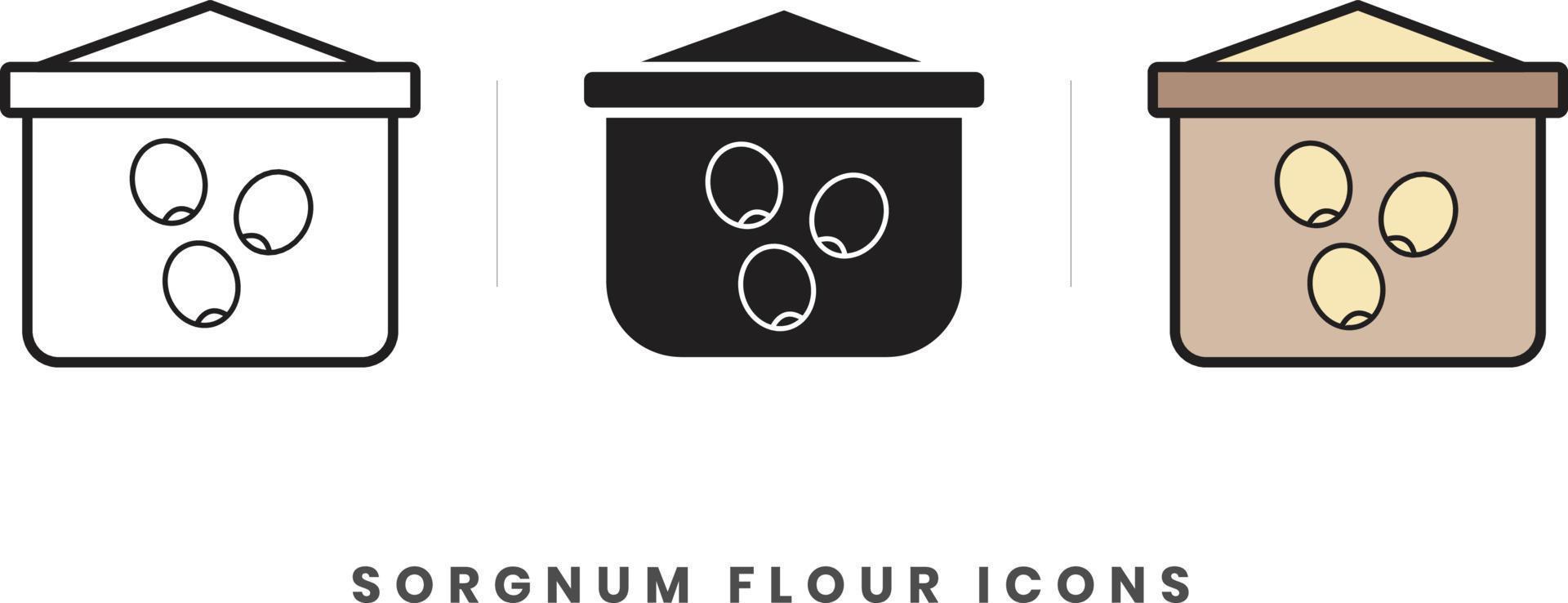 Sorgnum flour icon. In lineart, outline, solid, colored styles. For wesite design, mobile app, software vector
