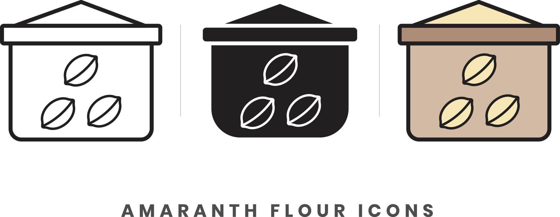 Amaranth flour icon. In lineart, outline, solid, colored styles. For wesite design, mobile app, software vector