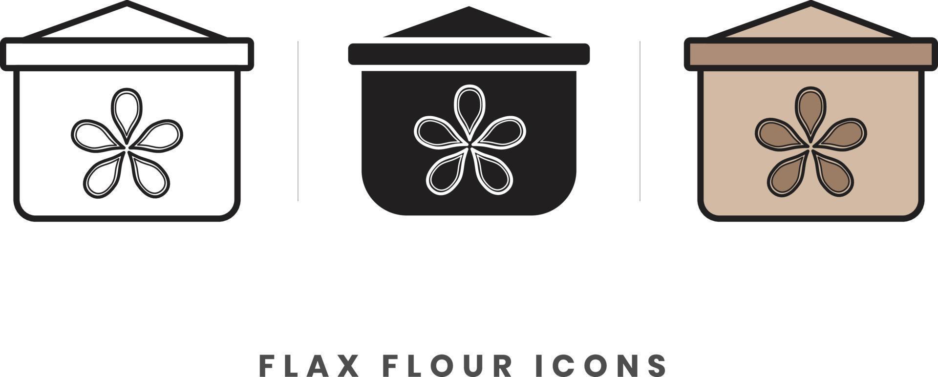 Flax flour icon. In lineart, outline, solid, colored styles. For wesite design, mobile app, software vector