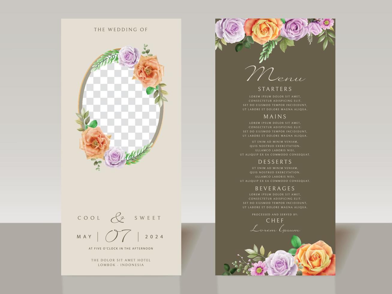 Beautiful floral watercolor wedding invitation card vector