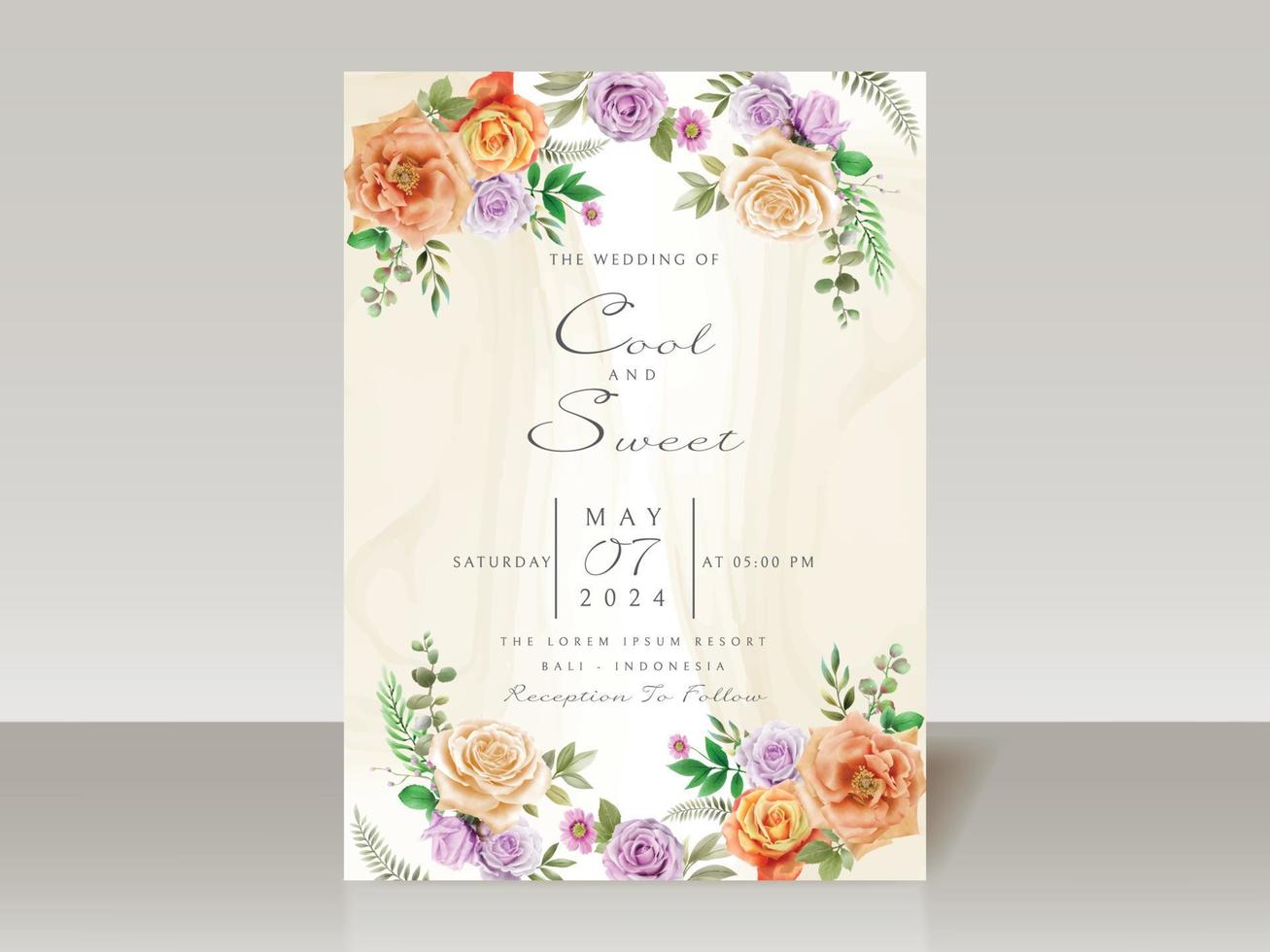 Beautiful floral watercolor wedding invitation card vector