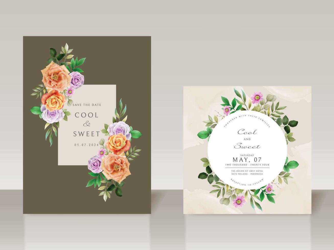 hermosa tarjeta de invitación de boda floral acuarela vector