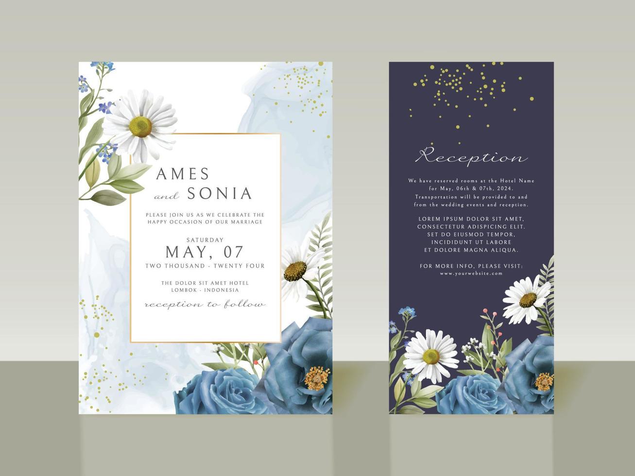 invitaciones de boda elegantes flores azules vector