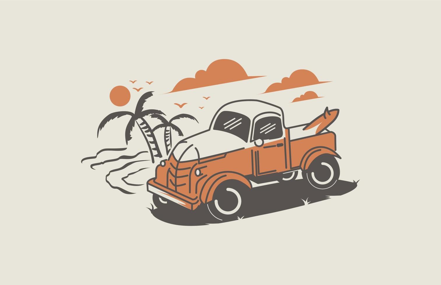 vintage car travel surf beach... vector