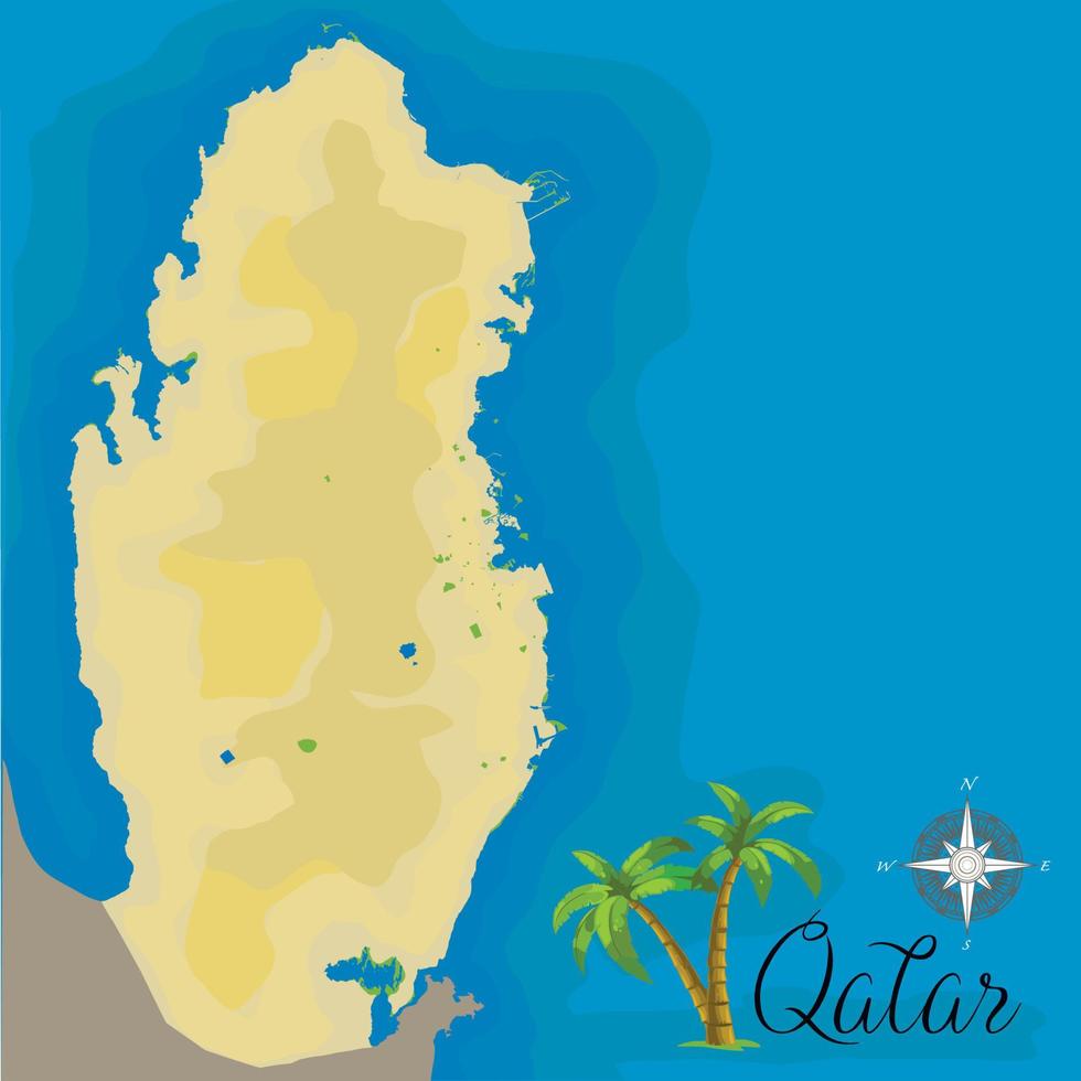 Qatar. Realistic satellite background. Drawn with cartographic accuracy. A bird's-eye view. vector