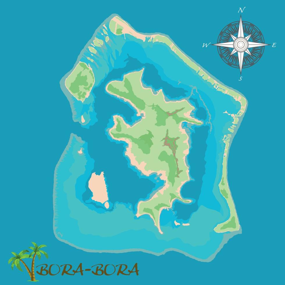 isla bora-bora. mapa de fondo satelital realista. dibujada con precisión cartográfica. una vista de pájaro. vector