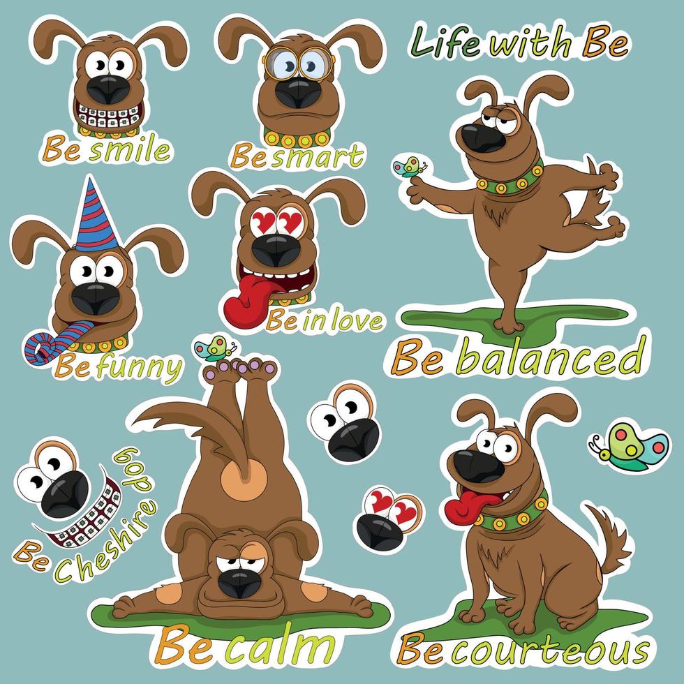 Funny illustrations from the life of a cheerful dog named Be. vector