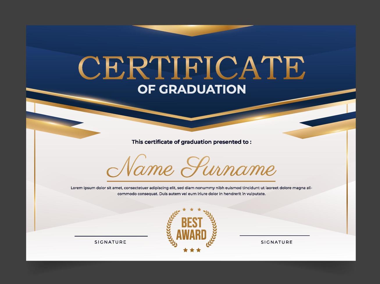 Education Graduation Certificate Blue Template vector