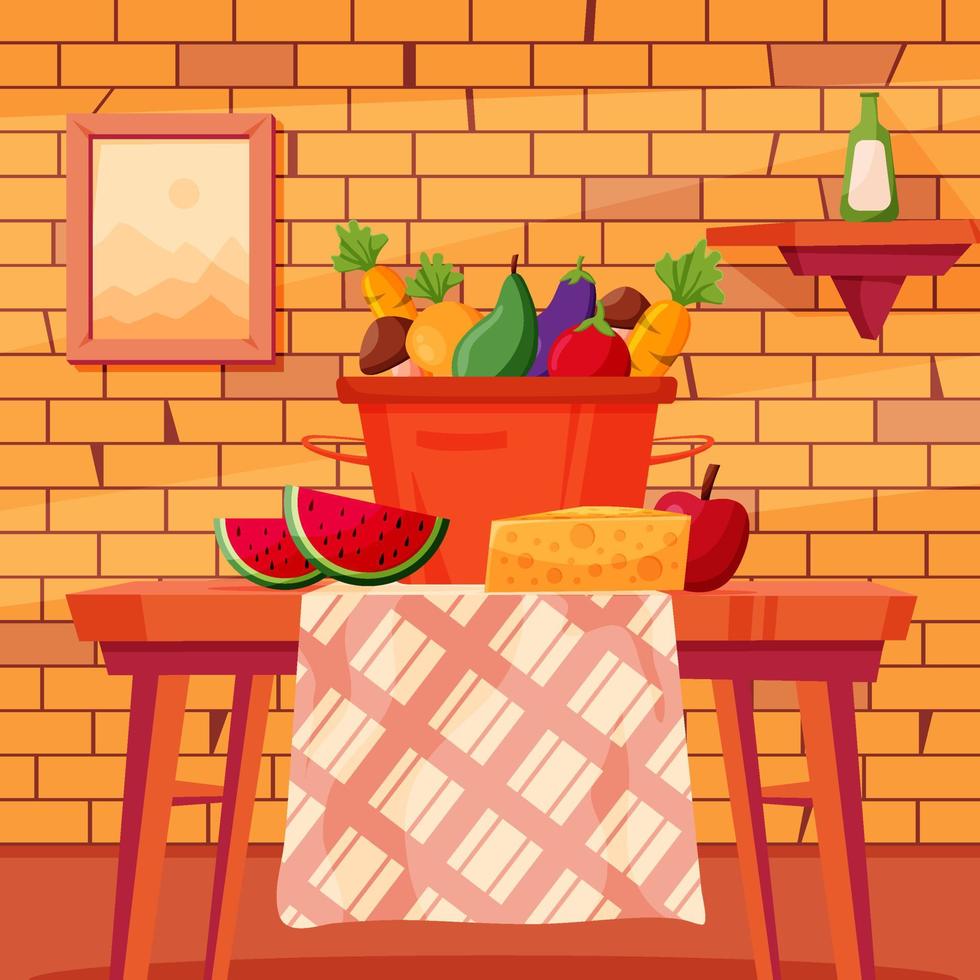 Organic Food in The Kitchen Background vector