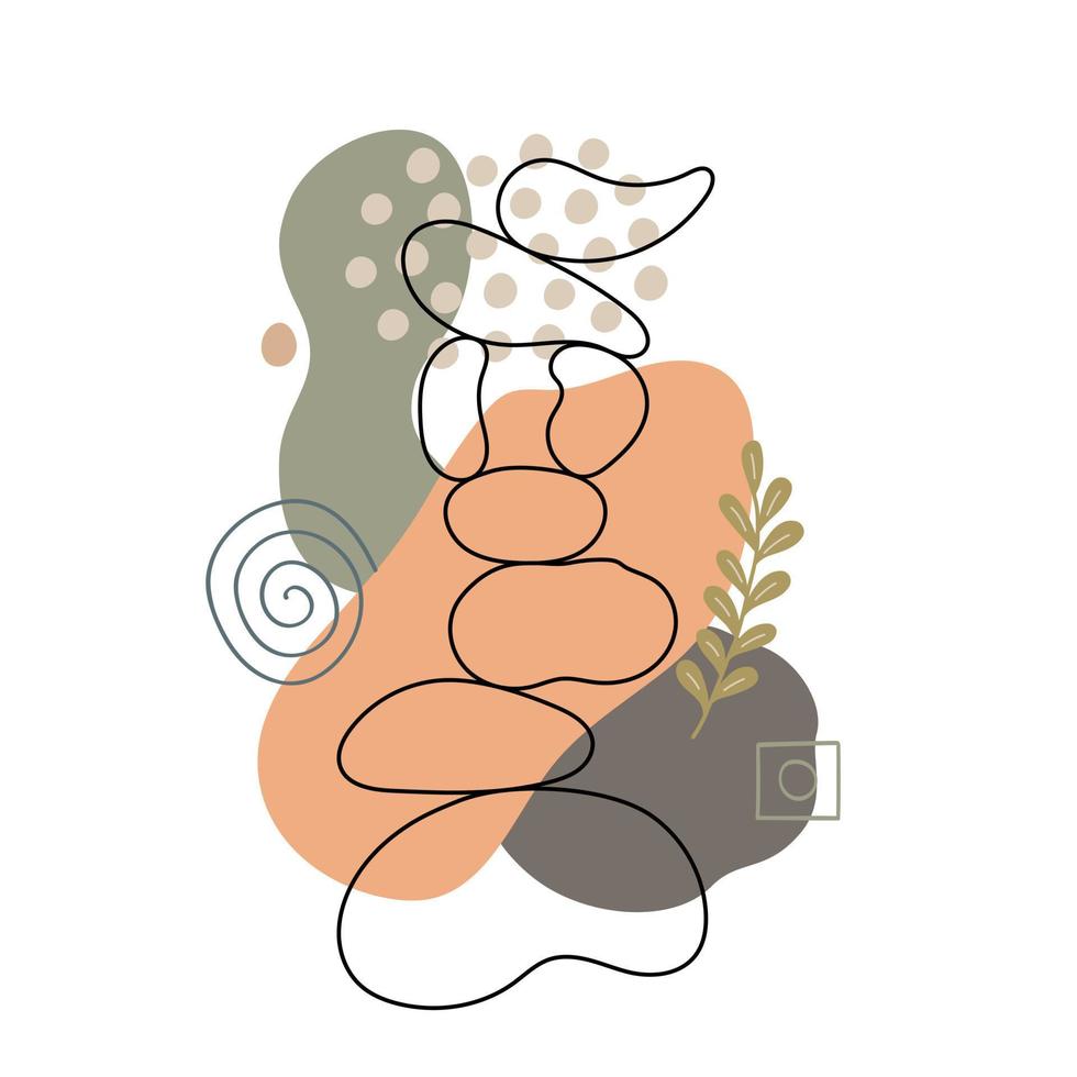Zen stone in simple abstract doodle style vector illustration with shapeless forms, relax, meditation and yoga concept, boho colors stone pyramid for making banners, posters, cards, prints, wall art