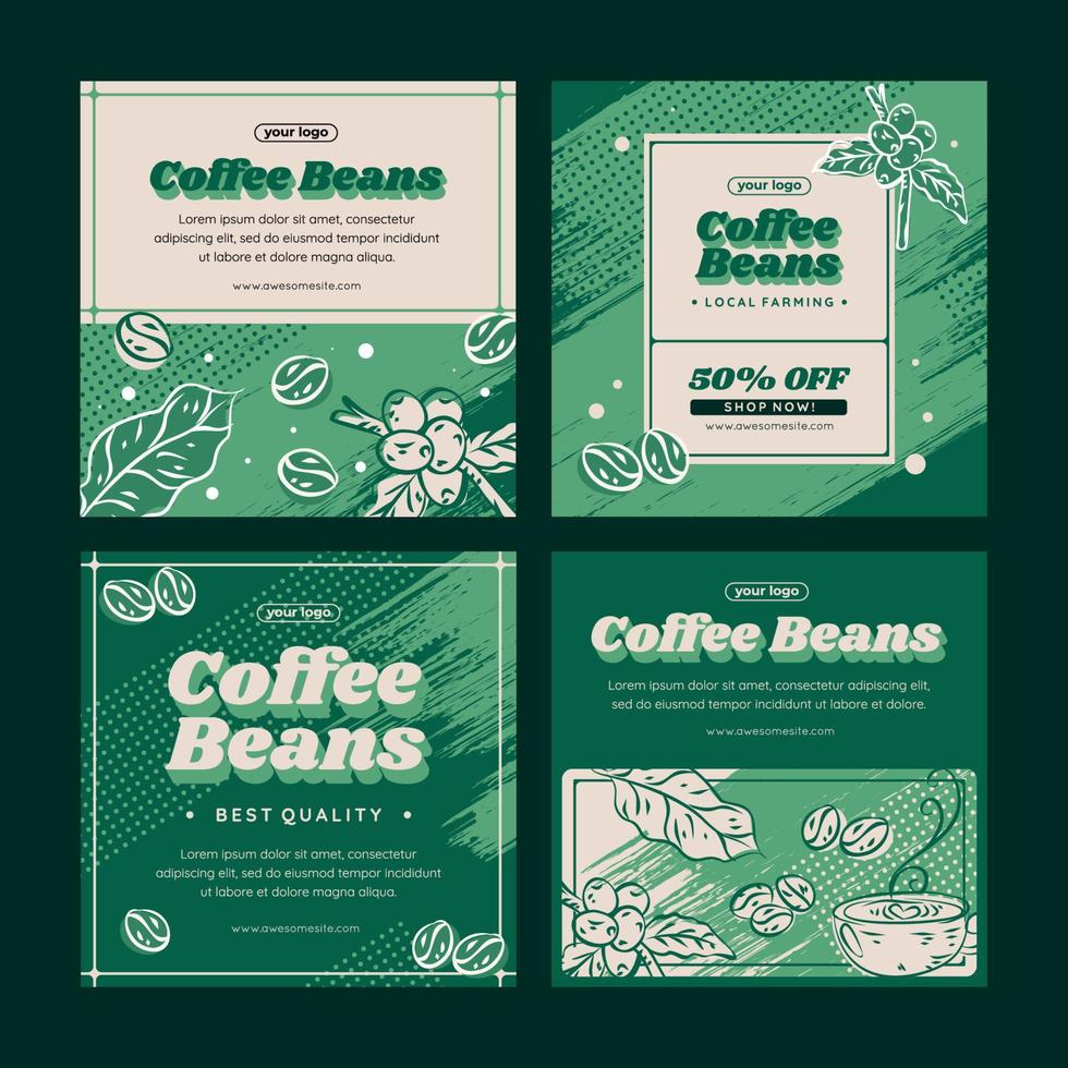 conjunto de plantillas de redes sociales de granos de café vector