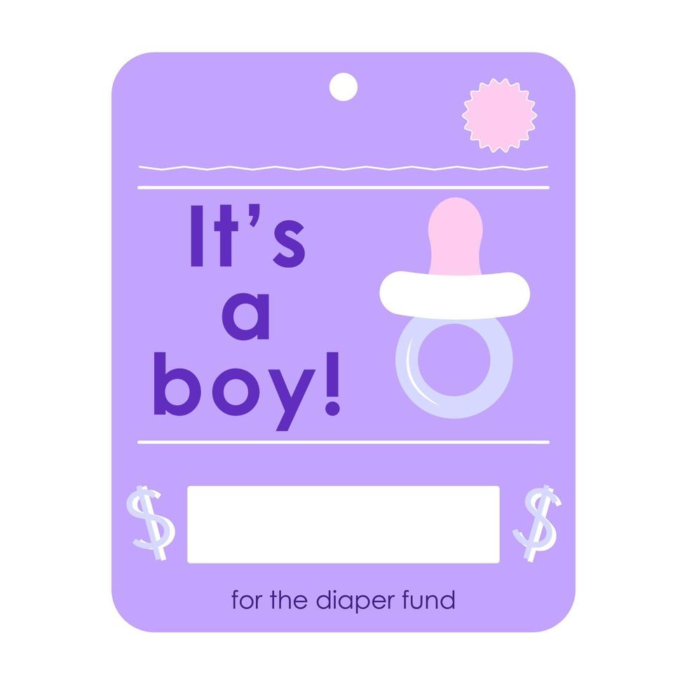 es una tarjeta regalo niño-bebé. tarjetas de invitación de felicitación de baby shower. plantilla de colores púrpura de la tarjeta de dinero. ilustración vectorial vector