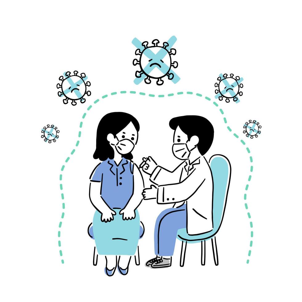 doctor injecting vaccine to woman patient to protect against the virus vector